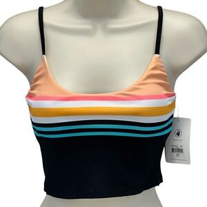 Body Glove Juniors Norah Striped Crop Bikini Top - Black White Blue - size XS